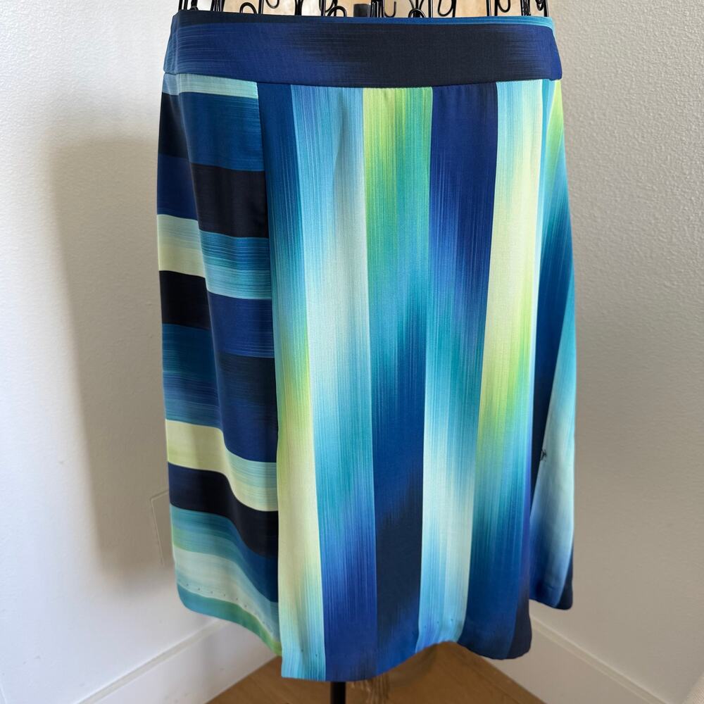 Trina Turk Ombre Stripe A-Line Midi Skirt Blue Teal Green Size 8